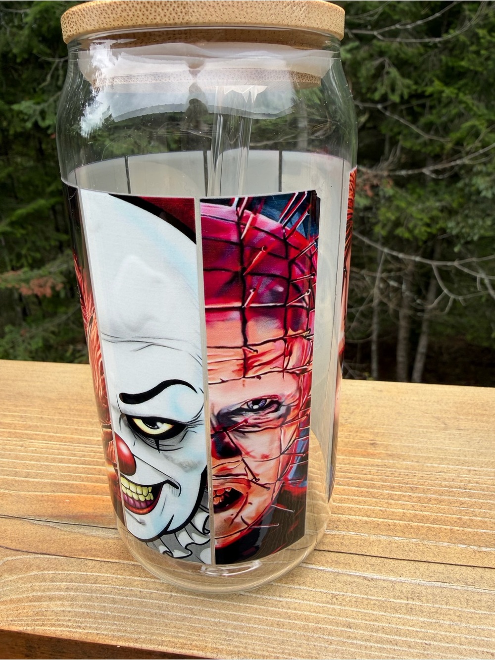 Horror Character Glass tumbler with glass straw.